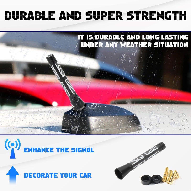 x xotic tech Car Short Antenna Union Jack Flag Theme Compatible with Mini Cooper All Models 3"(Black/Grey) - Image 3